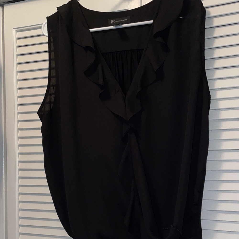 INC International Concepts Black Ruffle Blouse, XL